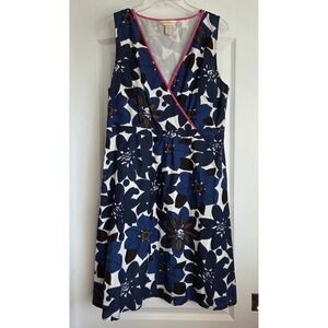 The Territory Ahead Silk Cotton Blue Brown‎ Floral Sleeveless Dress Sz 16 Boho